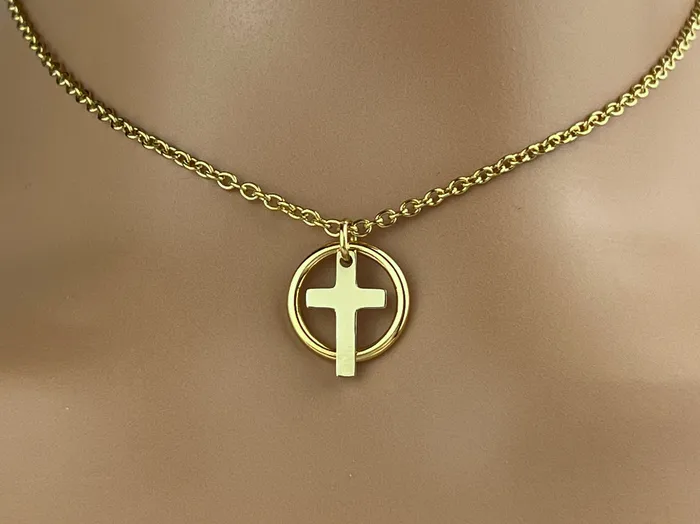 Submissive Necklace Gold Cross Locking Option Discreet Day Collar BDSM O Ring Captive Collars Necklaces