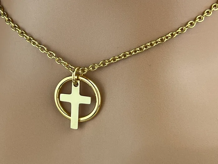 Submissive Necklace Gold Cross Locking Option Discreet Day Collar BDSM O Ring Captive Collars Necklaces