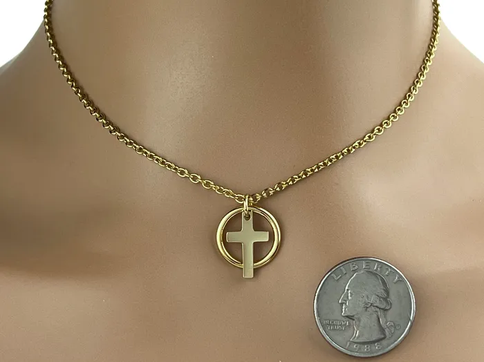 Submissive Necklace Gold Cross Locking Option Discreet Day Collar BDSM O Ring Captive Collars Necklaces